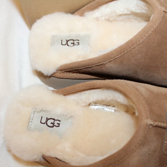 NIB UGG WOMEN'S DISCOQUETTE SUEDE SHEARLING SLIP ON SLIPPERS CHESTNUT - Picture 6 of 11